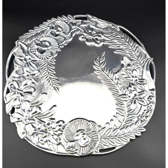 Fitz And Floyd Silver-Plated Floral Serving Tray With Engraved Orchid Design - Picture 7 of 8